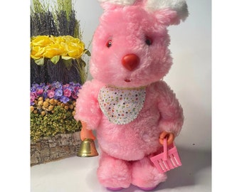 Vintage Pink Plush Musical Bunny 10 inches Plays Easter Parade Song