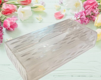 Vintage Glam Madman Clear Plastic Acrylic Lucite Tissue Box Cover Dresser Bedside Retro Decor Kleenex Bathroom