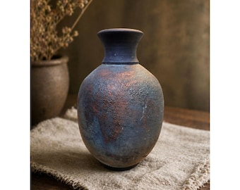 Handcrafted Raku Pottery Vase With Multicolor Iridescent Finish Unique Ceramic Art Signed 9 in Tall