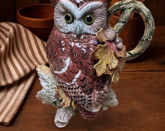 Pichet vintage Fitz & Floyd Autumn Woods Owl de 1994 – 23 cm (9 po) – Motif gland d'automne