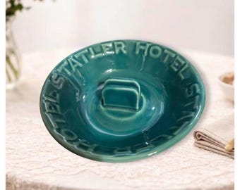 Hotel Statler New York 1949-1954 Mid Century Teal Grün Aschenbecher Streichholzbriefhalter