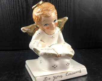 Vintage Homework Angel Figurine Porcelain Japan 1950s Poss NAPCO