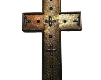 Large Metal and Wood Cross Masculine Wall Decor Hanging Religious