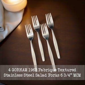 Vintage Gorham Fabrique Salad Forks - 1967 Mid-Century Modern Stainless Steel, Set of 4