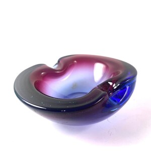 Vintage Murano Art Glass Ashtray Bowl Purple Cobalt Amethyst