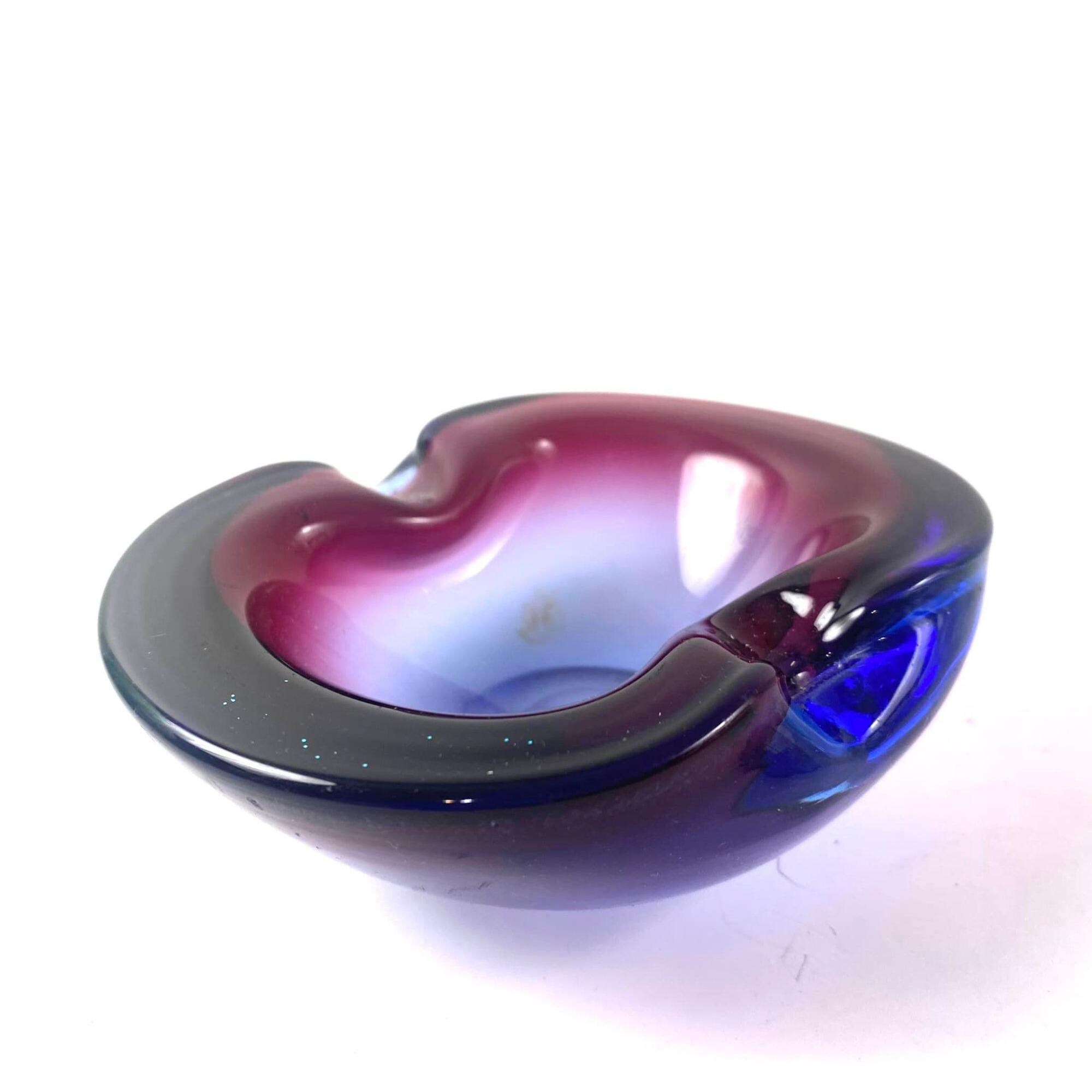 Vintage Murano Art Glass Ashtray Bowl Purple Cobalt Amethyst