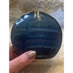 Vintage Handcrafted Ceramic Vase Signed Blue Glaze Small Decorative Pottery for Home or Office