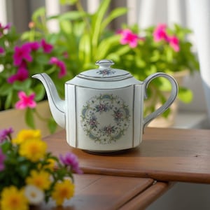 Vintage Arthur Wood  Floral EnglishTeapot  Pattern 5590  Made in England  Transferware with Crazing Mid-Century Pottery