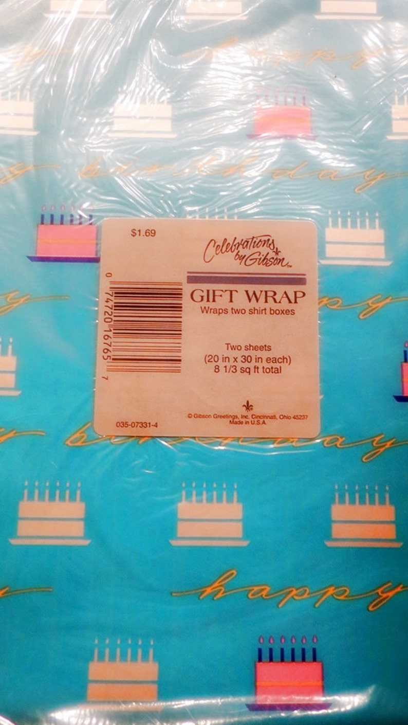 1 Sheet Happy Birthday Wrapping Paper Vintage Turquoise Etsy
