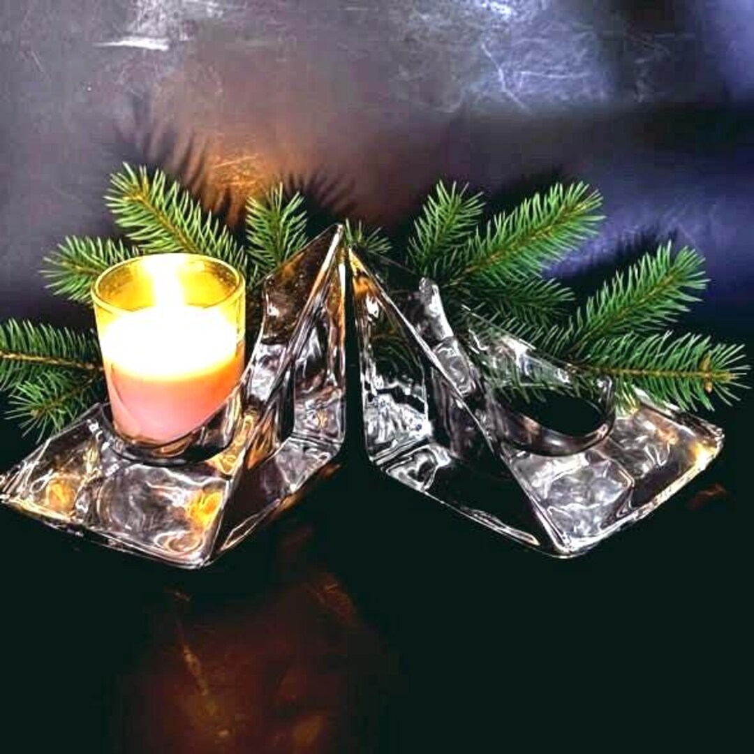 Nybro Crystal Sweden Pyramid Large Candle Holder by Tord