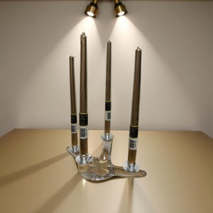 Krislux Modernist Crystal Candelabra – 4-Arm Signed Heavy Crystal, Mid-Century Centerpiece