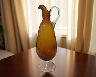 Vintage Amberina Art Glass Ewer: Pilgrim Style Blown Glass Pitcher