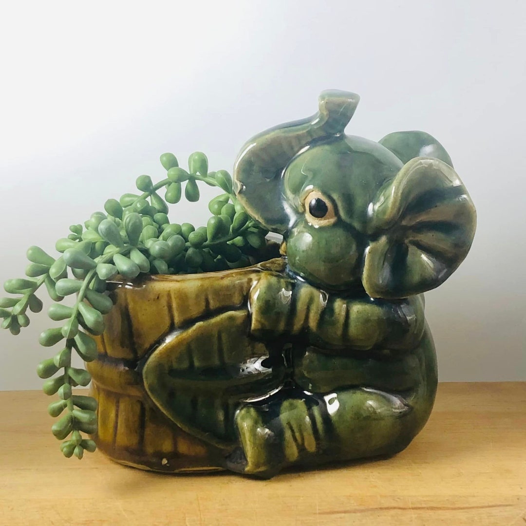 Majolica Elephant Planter Trunk up MCM Heavy Lucky Bamboo - Etsy