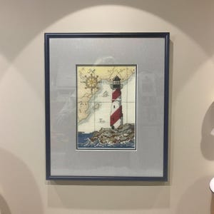 Gerahmte abgeschlossene Kreuzstich Leuchtturm Nautische Kunst