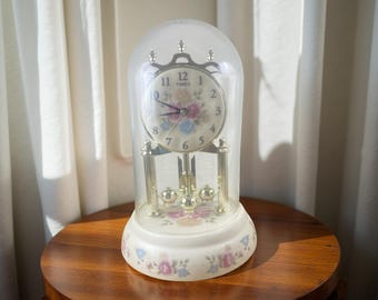 Vintage Timex Anniversary Clock with Glass Dome - Doesn't Work - Cottagecore Charm | Coordinates with Pfaltzgraff Tea Rose