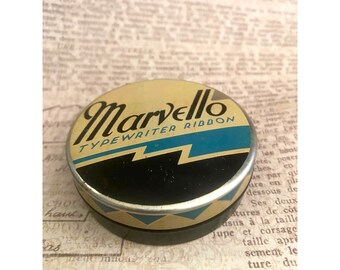 Boîte ancienne pour machine à écrire Marvella vintage turquoise noir blanc