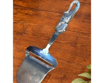 Vintage Elephant Cheese Slicer, Heavy Silver Tone Safari Cheese Plane, Charcuterie Serving Utensil, Elephant Lover Gift, Mid Century Barware