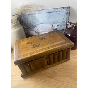 Vintage Italian Sorrento Wooden Puzzle Box  Book Design with Swallows  No Key