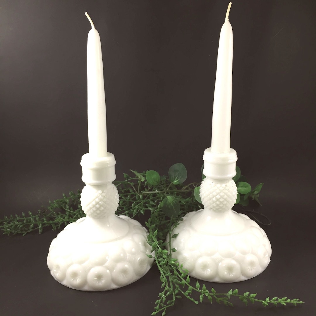 2 Kemple Glass Milk Glass Candle Holders Moon and Stars W Etsy Israel