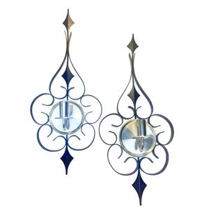 Mid-Century Modern Wrought Iron & Brass Wall Candle Sconces