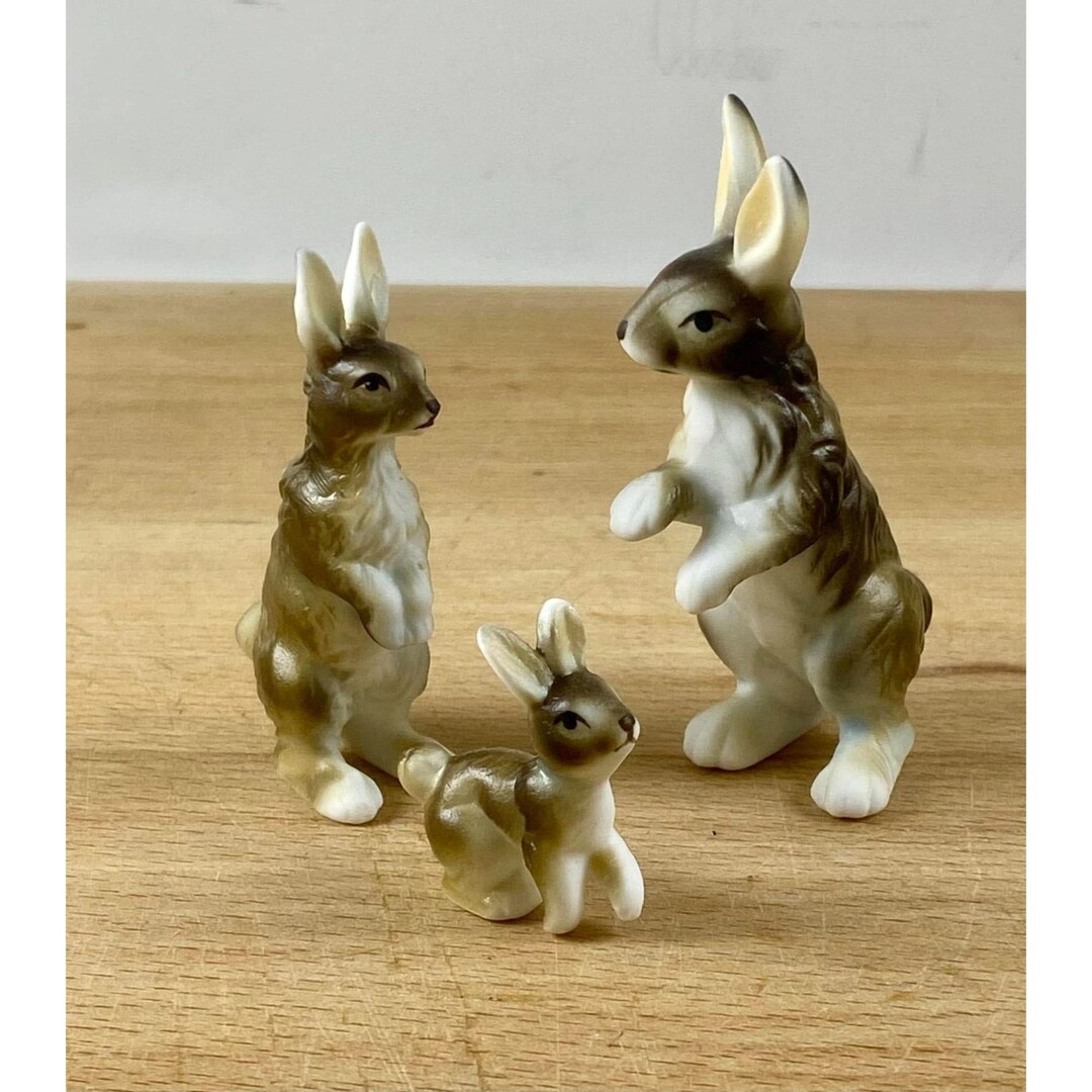 Set of 3 Miniature Bone China Rabbit Figurines Family 3830 Brown/white ...