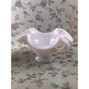 White 2 Handles Hobnail BonBon Dish Two Footed
