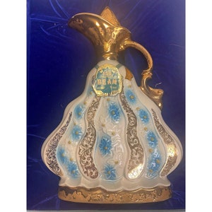 Vintage Decanter MCM Hollywood Regency Barware Weeping Gold  With Original Box Turquoise 155 Months Jim Beam Old