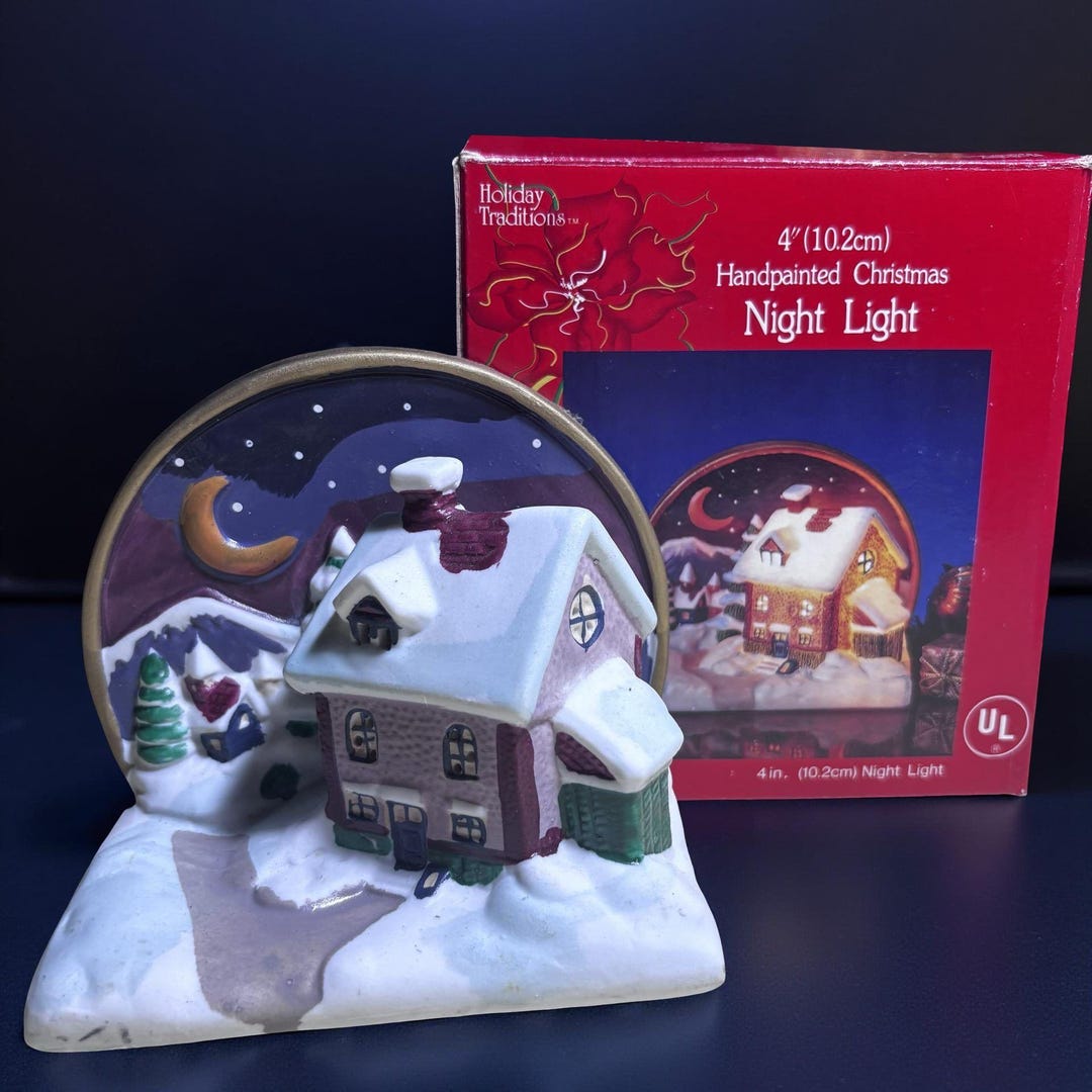 Handpainted Holiday Traditions Christmas Night Light 4 Inch Snowy ...