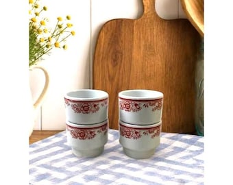 Ensemble de 4 coquetiers vintage Figgjo Norway, décor floral rouge, vaisselle de restaurant style Mid-Century Modern (MCM) 1580, style européen
