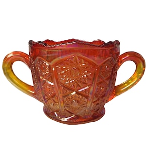 Vintage Indiana Amberina Karneval Glas Zuckerdose Übergroße Erbstück