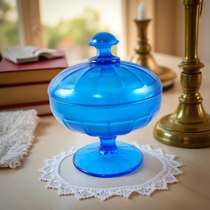 Fenton Celeste Blue Konfektteller: MCM Deckelsockelkompott