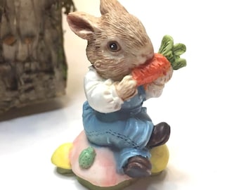 Vintage Ceramic Enesco Bunny with Carrot Resin Label on Bottom