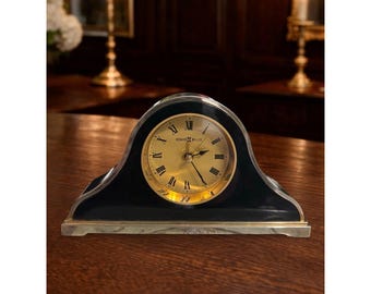 Howard Miller Desk or Bedside Alarm Clock With Brass Details & Roman Numerals - Elegant Vintage Design Tested and Works