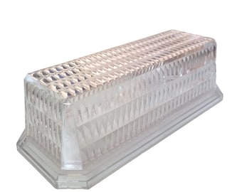 Vintage Arrow Diamond Cut Clear Plastic Butter Dish Keeper Tray Dish Server with Lid #202 1/4 pd Acrylic