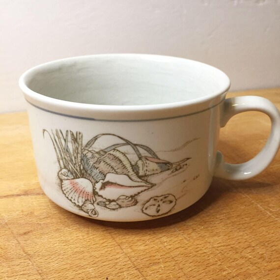 Vintage Otagiri Embossed Seashells Handled Mug Bowl