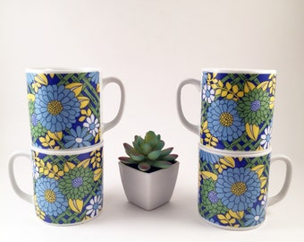 Set de 4 TASSES FLOWER Power Retro Hippie Coffee Tea vintage