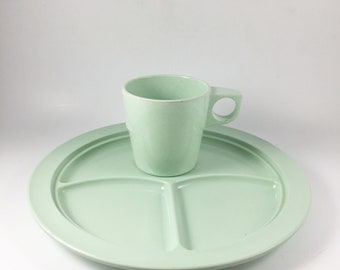 Melmac Divided Plate and Matching Cup Jadite Green Set Mint