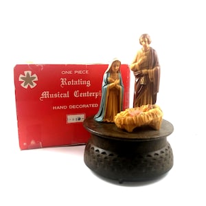 Vintage Musical Nativity Plastic Japan Works Hong Kong Body in Box Rotating
