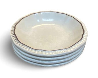 4 Kensington Staffordshire Ironstone Berry Dessert Bowls Sommerset Brown Trim Scalloped Edge  Vintage Set