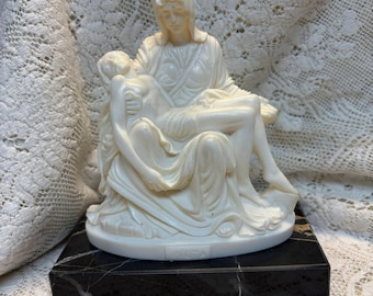 Vintage Italian Pietà Sculpture by Ruggeri, Madonna & Christ, Marble Base, Made in Italy Religious Statue, 5.5" Devotional Figurine