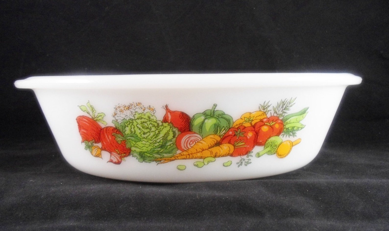 Vintage Oval White Glass Casserole Dish VEGETABLE GARDEN Etsy