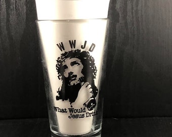 Glass Tumbler WHAT Would Jesus Drink Anchor Hocking 6"