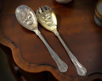 Vintage SilverPlated Salad Serving Set Floral Design Sheffield England and Rogers Marriage