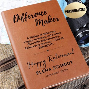 Personalized Retirement Journal Engraved Leather Notebook Custom Gift for Retiree Mentor Boss Coworker Memory Book Gift for Coworker Present