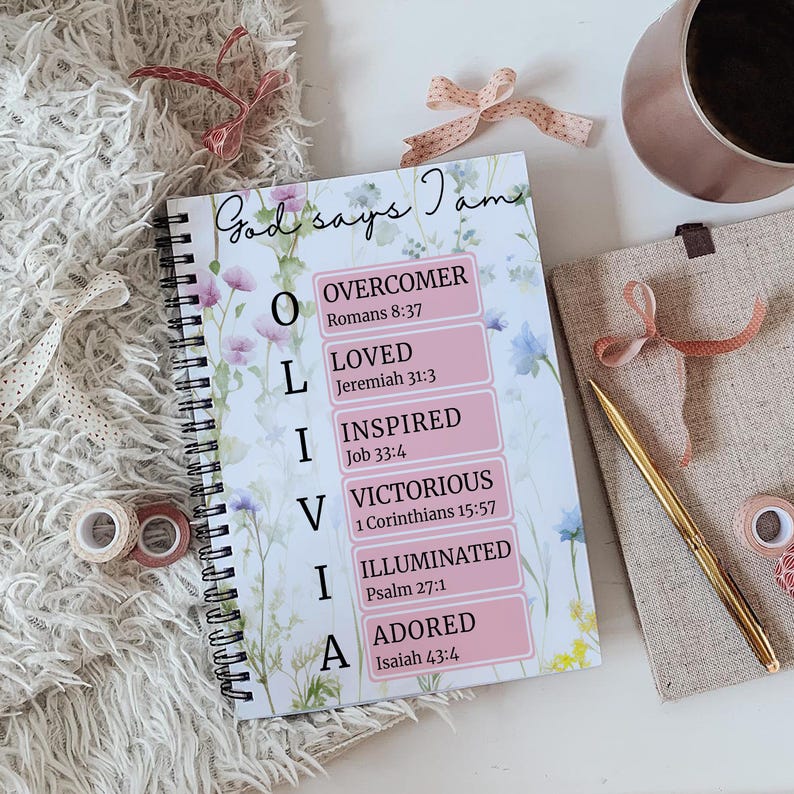 Christian Spiral Notebook, God Says I Am Journal, Personalized Name ...