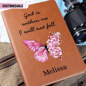 Leather Journal, Christian Gift for Women, Inspirational Faith Journal, Butterfly Design Notebook, Spiritual Diary, Personalized Gift Idea