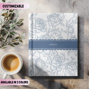 Floral Toile Personalized Journal, Customized Coquette Notebook for Women, Custom Name Book, Bridesmaid Proposal, Wedding Bridal Party Gift