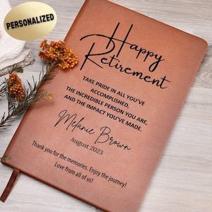Personalized Retirement Journal Engraved Leather Notebook Gift for Retiree Coworker Boss Mentor Teacher Farewell Keepsake Memory Book Presen