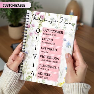 Christian Spiral Notebook, God Says I Am Journal, Personalized Name, Bible Verse Affirmations, Teen Girls Gift, Prayer Note Book, Faith Plan