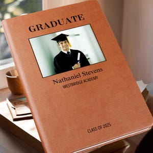 Personalized Graduation Journal Engraved Leather Notebook Custom Gift for Graduate Class of 2025 College High School Keepsake Book